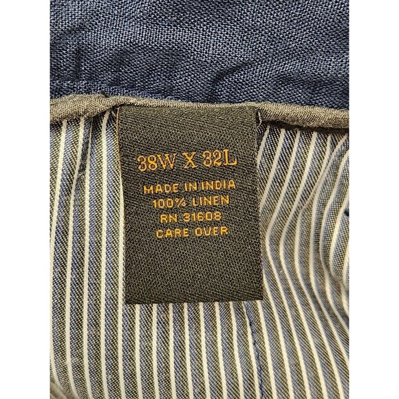 Jos. A Bank Reserve 100% Linen Pants Men's 38x32 Navy Blue Flat Straight Chino - Picture 5 of 6